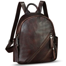 IVTG Vintage Genuine Leather Backpack for Women Cowhide Soft Real Leather Fashion Knapsack Purse Rucksack Daypack Bag (Coffee)