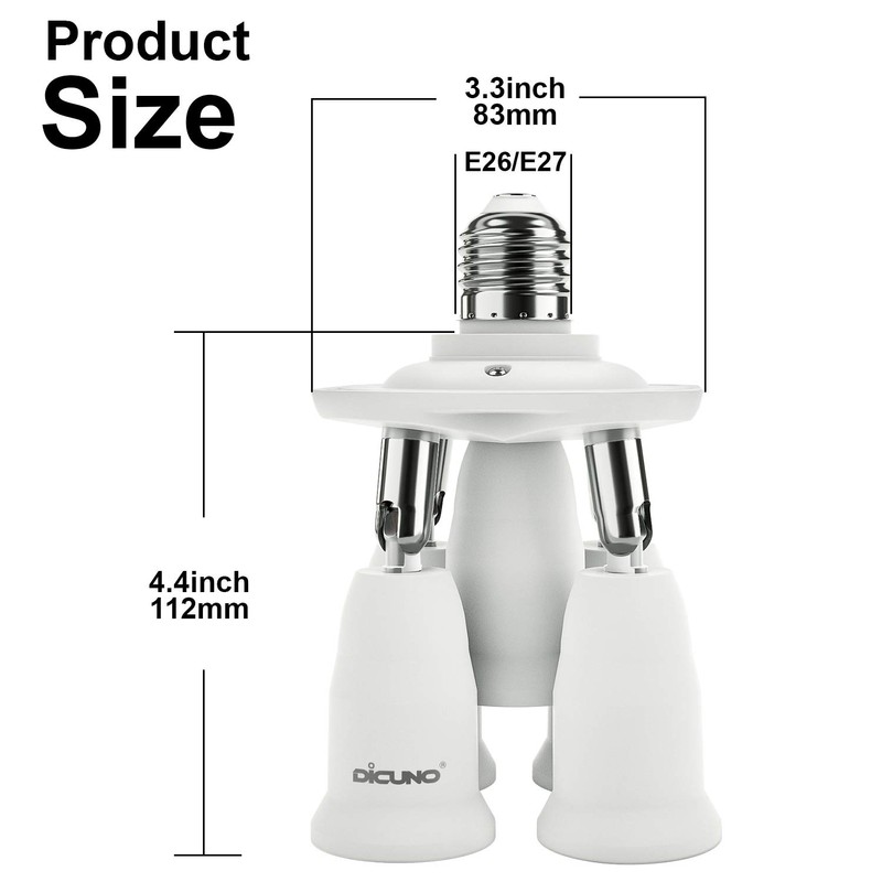 DiCUNO 5 in 1 E26 Light Socket Splitter Adapter, Standard
