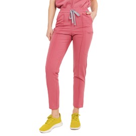 Mediclo Women's Medical Scrub Pants - Sicily 7 Pockets Pintuck Tapered Leg Elastic Drawstring Waist Eco Friendly Sustainable FYSEL Fabric Workwear Mauve FB2061R5MAV06 M