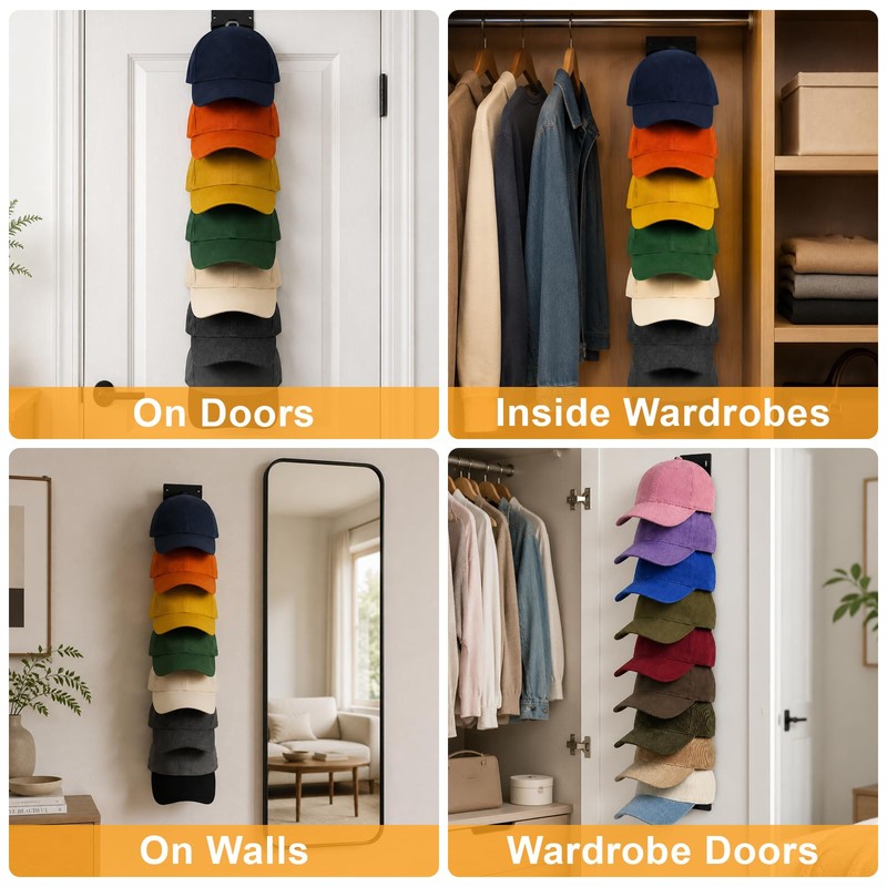 QEEYON 2 Pack Hat Organizer For Baseball Caps, Wall Mounted