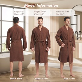 FashGudim - Bata de tela de rizo para hombre, talla grande y alta, estilo kimono para hombre, súper absorbente, longitud de la pantorrilla con bolsillos, Marrón, 2G-3G