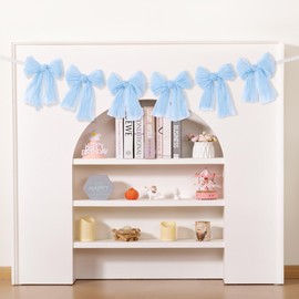 MLMC Baby Blue Bow Garland Banner Handmade Cheesecloth Bow Wreath Party Hanging Decorations for Baby Shower Birthday Wedding Gender Reveal Party Decor