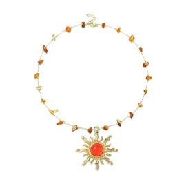 A-yeite Boho Sun Choker Necklace Nature Stone Sun Pendant Necklace Healing Crystal Orange Red Necklace Christmas Jewelry for Women Party Outfit Accessories