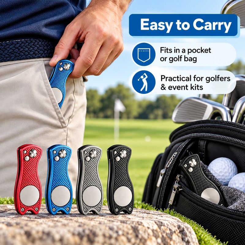 4 Pack Golf Divot Repair Tool Set - Foldable Metal