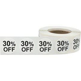 White 30% Percent Off Stickers for Retail 0.75 Inch 500 Adhesive Labels