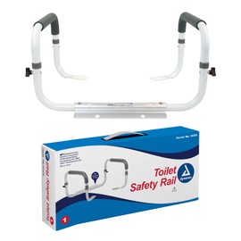 Dynarex Toilet Safety Rail, Attaches to Your Toilet to Provide Safe Support for Sitting and Standing with Padded Arms, Adjustable Width & Weight Capacity of 300 pounds, White, 1 Toilet Safety Rail