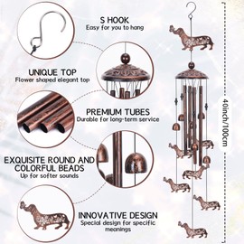 Dachshund Dog Wind Chimes for Outside, Metal Dog Windchimes for Women Men, Pet Memorial Wind Chime Birthday Gifts for Garden Decor Outdoor Memorial Housewarming Festival Gifts Front Yard Decor