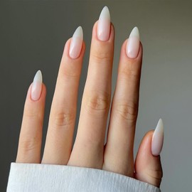 24 Pcs Press on Nails - White French False Nails - Full Cover False Nails White Almond Stick on Nails - French Fake Nails Stick on Nails for Women and Girls Nail Art