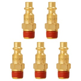 SUNGATOR 1/4 Inch Male Air Plugs, 5-Pack Brass NPT Industrial Air Hose Fittings with 1/4'' Flow Hole, Quick Connect Gas Line Fittings with Pre-Coated Sealant, M-Style Plugs Kit
