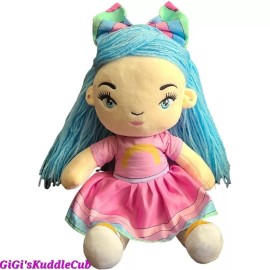 Handmade Soft Rag 14" Rainbow Fairy Girl Plush Rag Doll Toy With Blue Yarn Hair
