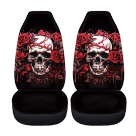 ZIATUBLES Vintage Rose Skull Print Car Seat Cover 4 Pcs Vehicle Seat Cushion Protectors Auto Seat Cover Full Set for Front Seat & Split Rear Bench Seat, Universal Fit