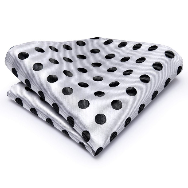 Hi-Tie Men's Tie Lapel Pin Set White Black Dots Pocket