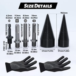 Wood Splitter Drill Bit Set 42 mm + 32 mm, Cone Splitter with 4 Drill Handles, Firewood Splitter Drill, Firewood Drill Cone, Wood Splitter, Wood Splitter Drill for Drill