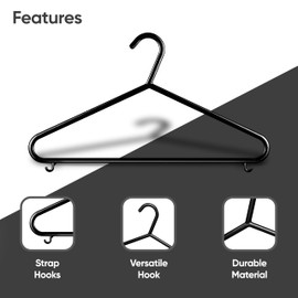 Plastic Hangers | Heavy Duty Plastic Hanger and Clothes Hangers | Adult Coat Hangers Black Colour | Lightweight Space Saving Laundry Hangers