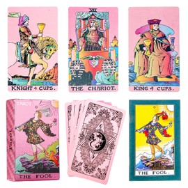 ZebrAnt Pink Tarot Cards Cute Beginners Tarot Card Deck Pink with Meanings on Them, 78 Fortune Telling Cards with Guide Book Luxury Waterproof PVC Material