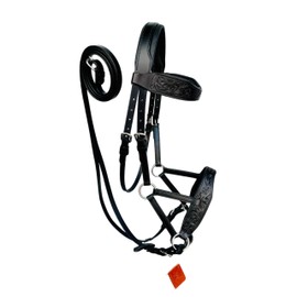 AHS us Natural Toned Leather Sidepull Bitless Bridle with White Cow Soft Leather Padding | Full Leather reins | (Black, Pony)