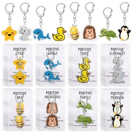 Landical 24 Sets Back to School Gifts Pocket Hug Bulk Mini Acrylic Positive Animal Keychains Emotional Support Cards Bags for Student