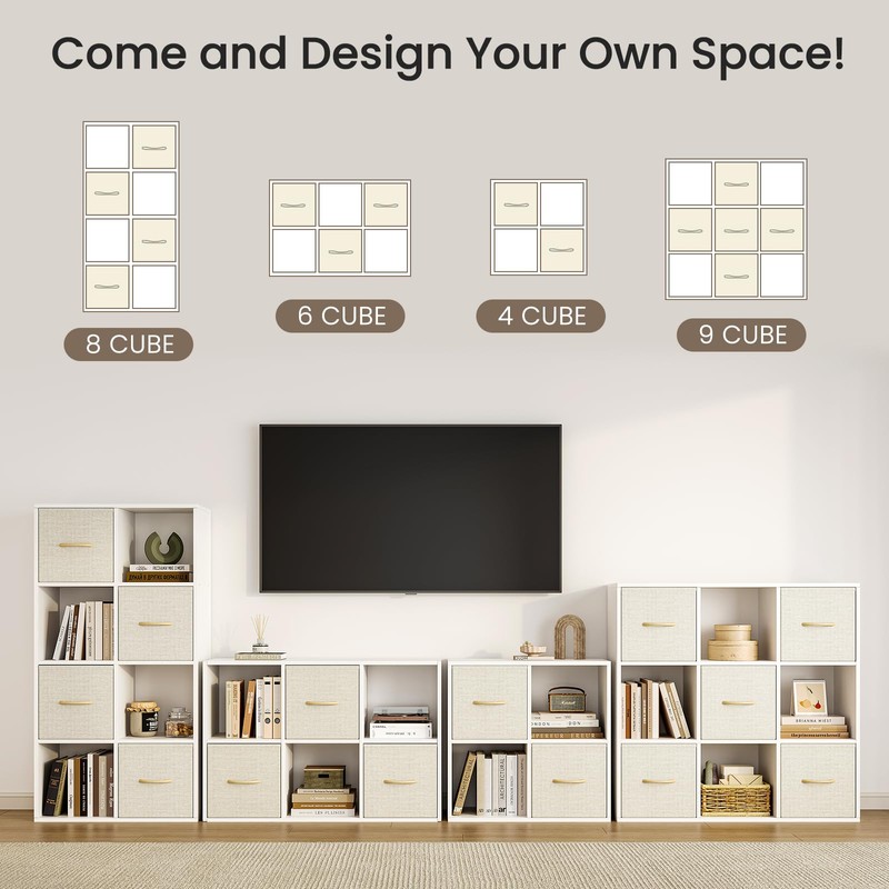 8 Cube Storage Organizer - Solid Wood Bookshelf with 4