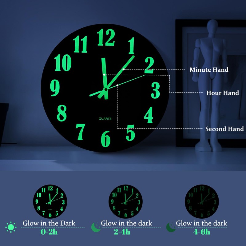 Blingbin Wall Clock, 12 Inch Glow in Dark Wall Clocks,