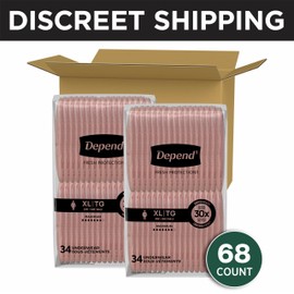 Depend Fresh Protection Adult Diapers, Incontinence & Postpartum Bladder Leak Underwear for Women, Disposable, Maximum, Extra-Large, Blush, 68 Count (2 Packs of 34), Packaging May Vary