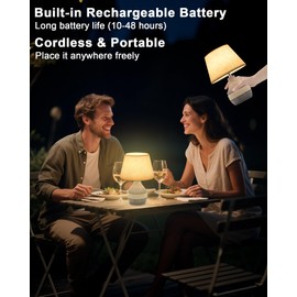 INTELIVE 10" H Small Rechargeable Cordless Ceramic Table Lamp with Remote, RGB & Warm White Light, Timer & Dimmer, Battery Table Lamp with Linen Shade for Patio, Bedroom, Living Room, Dining Table