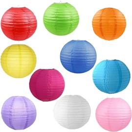 Pack of 10 Colourful Paper Lanterns, 25 cm Round Lampshade Paper Lantern, Foldable Paper Lanterns, Colourful Large for Home Decor, Parties and Weddings