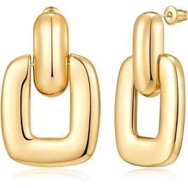 Gold Hoop Earrings, 1 Pair Geometric Earrings Gold, Drop Earrings Gold, Golden Hoop Earrings, Gold Women's Earrings, Suitable as a Gift for Girls, Zinc