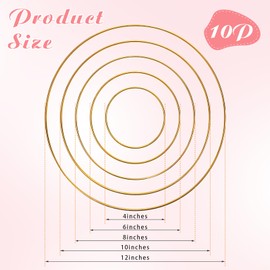 Metal Rings Hoops for Dream Catcher, Bettoor Gold Dream Catcher Rings 4/6/8/10/12 Inches 10Pcs Floral Hoop Wreath Macrame Craft Ring for Making Wedding Wreath Decor, DIY Wall Hanging