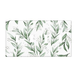 Boho Olive Green Eucalyptus Leaf 4 Gang Device Light Switch Cover Decorative Quad Toggle Wall Plate Decorative Electrical Faceplate Outlet Light Switch Plate