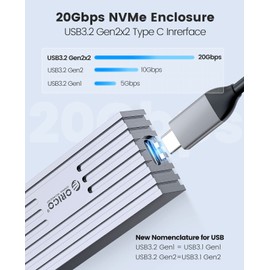 ORICO M.2 NVMe SSD Enclosure to 20Gbps USB 3.2 Gen2x2 USB-C PCIe Adapter for NVMe M-Key/M+B Key SSD 2230/2242/2260/2280, Upgraded External M2 SSD Enclosure Aluminium (Heatsink, UASP, Trim, 4TB)