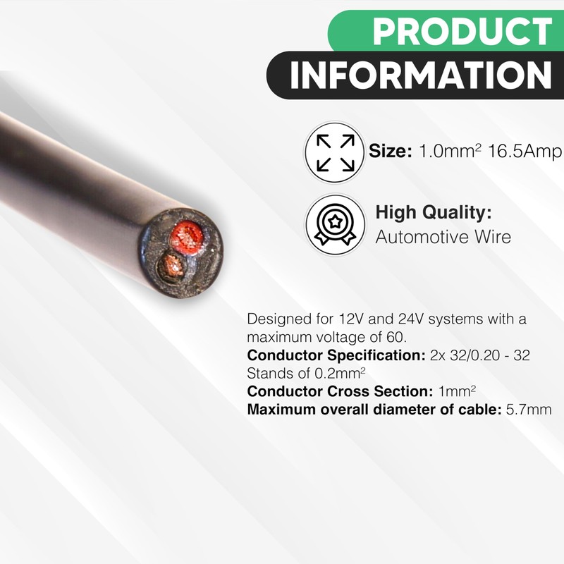 Automotive Round Twin 2 Core Cable 12V/24V Thin Wall Wire