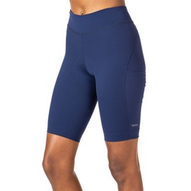 Terry Bike Shorts Women Padded 11 Inch Long Compression Shorts for Women Cycling Touring Short, UPF 50+ - Azurite, Medium