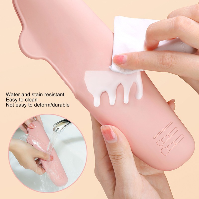 2PCS Silicone Makeup Brush Holder Waterproof Soft Portable Cosmetic Storage