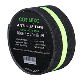 2" x 16.5Ft Grip Tape Anti Slip Traction Tape with Glow in Dark Green Stripe,Friction, Abrasive Adhesive Non Slip for Stairs, Tread Step, Indoor and Outdoor, Black