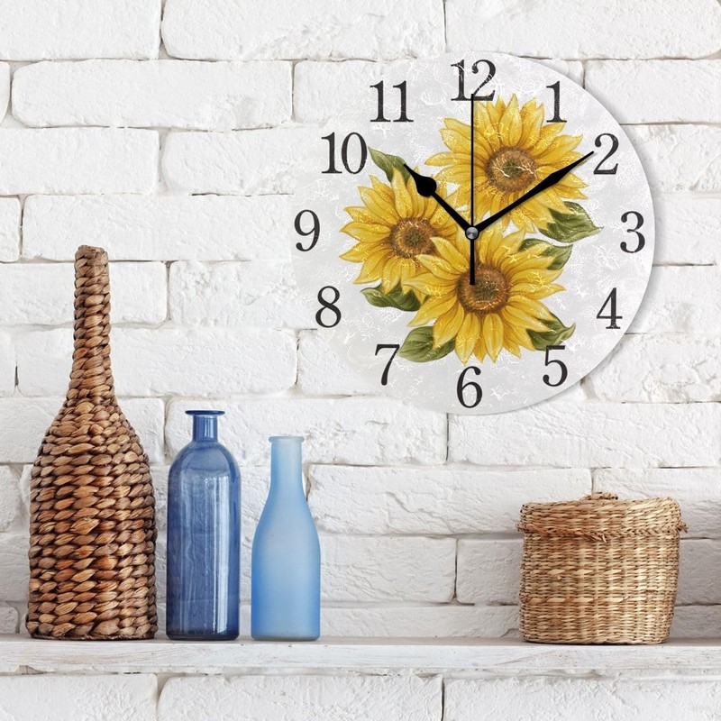 Mnsruu Sunflower Wall Clock Arabic Numerals Design Round Wall Clock