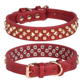 Bbmmayy Spiked Dog Collar, Mushrooms Rivet Studded Adjustable Pu Leather Pet Collars for Cats Puppy Dogs (L, Red3)