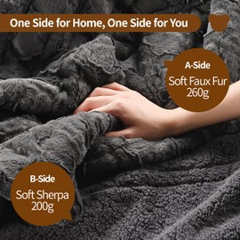 Bearhug Electric Blanket Twin Size 62" x 84", Grey Flower Patterns Faux Fur & Warm Sherpa Heated Blanket, 10 Heating Levels & 1-12H Auto Off, ETL Certified, Machine Washable, 5-Year Warranty