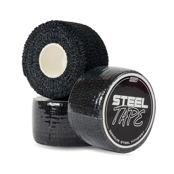 Serious Steel Fitness Weightlifting Thumb Tape - Hook Grip Tape Stretchy Athletic Tape Thumb Tape (3-Pack Black)