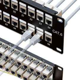 Iwillink 48 Port RJ45 Through 19-Inch Coupler 2U Cat6 Shielded Patch Panel STP Without Back Bar, Wallmount or Rackmount, Compatible with Cat5, Cat5e, Cat6 Cabling