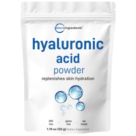Micro Ingredients Hyaluronic Acid Serum Powder, 50 Grams | Low Molecular Weight, Cosmetics Grade | Skin Hydration and Moisture Support Supplements | Vegan, Water Soluble (Within 2 Hours)