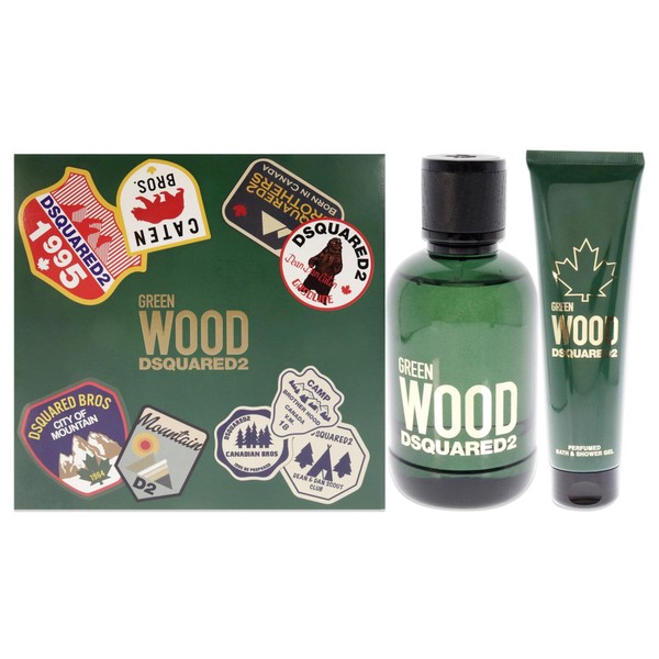 DSQUARED2 Green Wood Men 3.4oz EDT Spray, 5.0oz Bath and Shower Gel 2 Pc Gift Set
