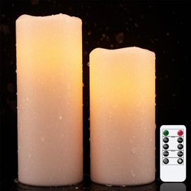 Wondise Waterproof Flameless Flickering Candles with Remote and Timer, Outdoor Waterproof Plastic LED Candels Battery Operated Pillar Candles for Ourdoor Garden Yard Decor (D4 x H 8" 10")
