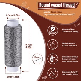 KAQRHFT 0.8 mm 54 Yards Round Waxed Thread for Leather Sewing, Leather Thread Wax String for Sewing, Stitching, Bookbinding, Bracelet, Braiding (Light Grey)