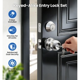 Veise Keyed Alike Door Knob & Single Cylinder Deadbolt Set, Brushed Nickel