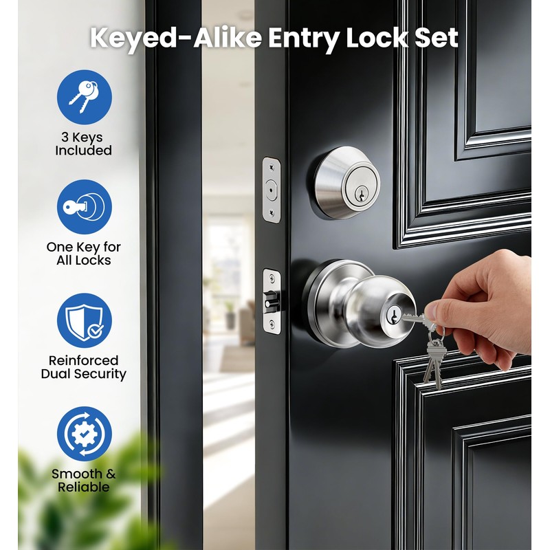 Veise Keyed Alike Door Knob & Single Cylinder Deadbolt Set,