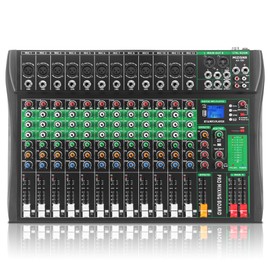 MIZISNR 12 Channel Audio Mixer, Professional DJ Mixer Board Sound Music Mixing Console Digital Mixer with Reverb, Bluetooth, USB Port, 48V Phantom Power for Recording Karaoke Podcasting