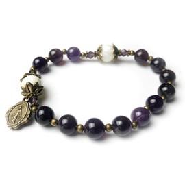 Amethyst and Mother of Pearl Stone Catholic Rosary Bracelet for Women with Virgin Mary Our Lady of Graces Medal Charm - Rosarios Catolicos - Catholic Gifts Women - Regalos Para Mujer - Pulseras de Mujer