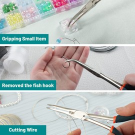 SPEEDWOX Long Reach Needle Nose Pliers with Serrated Jaws Bend Nose Pliers Fish Pliers Hook Remover Angled Needle Nose Plier with Cutter for Hard to Reach Narrow Spaces Jewerly Making