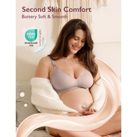 Momcozy Nursing Bras for Breastfeeding, Seamless Pregnancy Maternity Bra Wireless Classic Jelly Strip Support Nursing Bra Brown