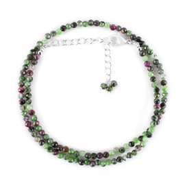 ZEMBIENCE Natural Ruby Zoisite Gemstones Choker Necklace, Faceted Rounds Beads, Silver Plated Jewelry, Healing Crystals, Birthday, Handamde, Minimalist, Women Gifts, Mother's Day, 18inch